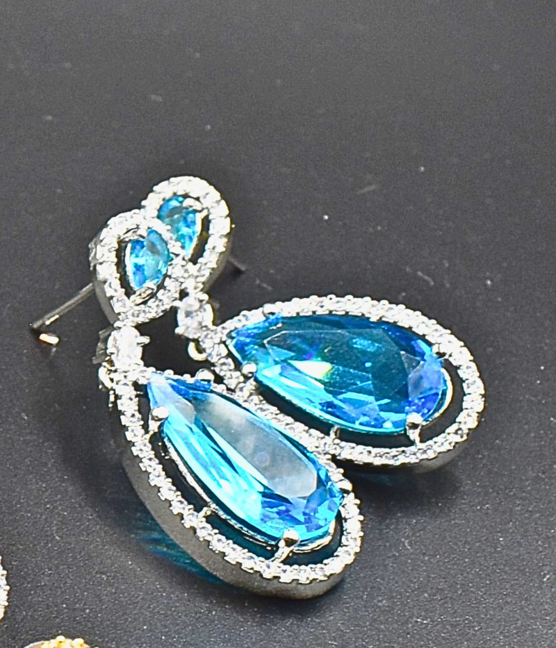 American Diamond Stone Yellow Earrings Crystal Light Topaz Cubic Zirconia Dangle Drop Bridal Earrings Blue Crystal Teardrop Earrings